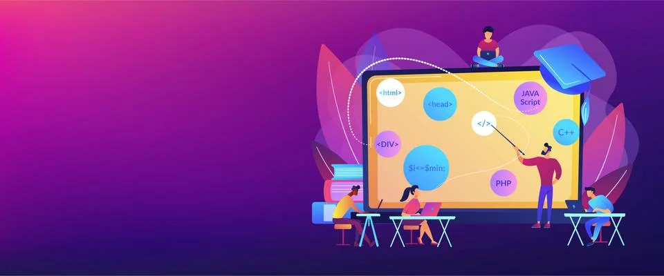 Coding workshop concept banner header Stock Illustration