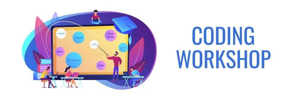 Coding workshop concept banner header Illustrazione stock