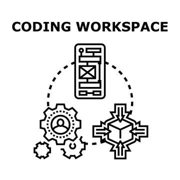 Coding workspace developing mobile application solution illustration Stock Illustration