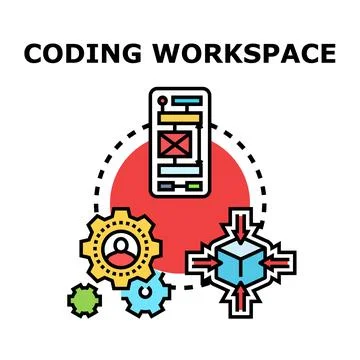 Coding workspace developing mobile application solution illustration Illustration