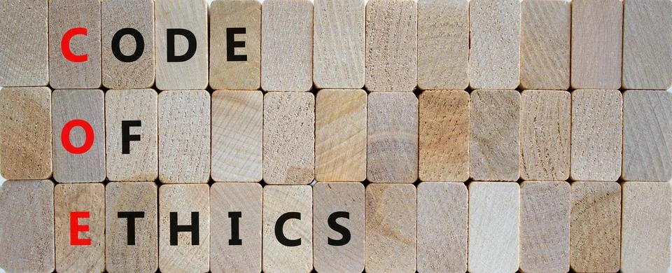 COE, Code of ethics symbol. Concept words 'COE, Code of ethics' on wooden blo 스톡 사진