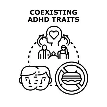 Coexisting adhd traits and mental health concepts Stock Illustration