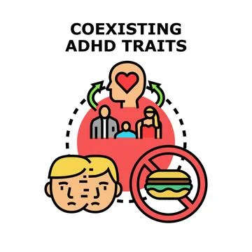Coexisting adhd traits and mental health concepts Stock Illustration