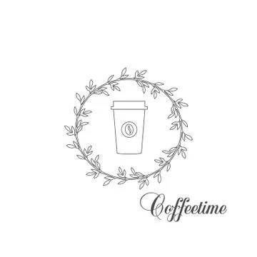 Cofetime - beautiful flat vector icon with a take-away coffee glass Stock Illustration