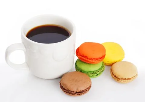 Coffe and macaroons Stock Photos