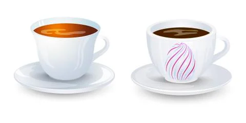 Coffe and tea cup mockup on plate vector design. Isolated on white background Stock Illustration