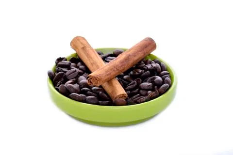 Coffe beans and cinnamon Stock Photos