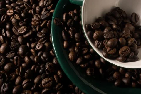 Coffe beans and cup. Foto stock