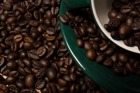 Coffe beans and cup. Foto stock