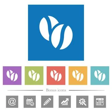 Coffe beans flat white icons in square backgrounds Stock Illustration