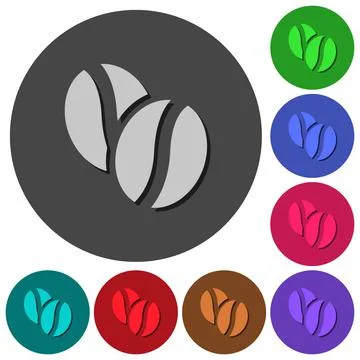 Coffe beans icons with shadows on round backgrounds Stock Illustration