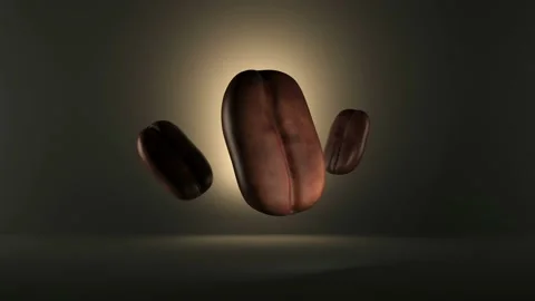 Coffe Beans in motion levitation with fire flame and Package at the end Stock Footage 220327368