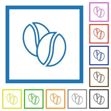 Coffe beans outline flat framed icons Stock Illustration