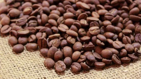 Coffe Beans On The Sack Stock Footage 74152537