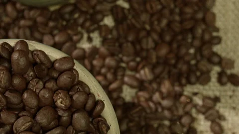 Coffe Beans Table Top Above 02 Stock Footage 164797777