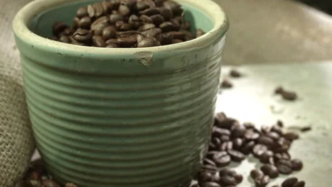 Coffe Beans Table Top Above 03 Stock Footage 164797953