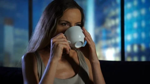 Coffe Break Drinking tea at the Work Place, Business Woman, High Tech Office Stock Footage 95152183