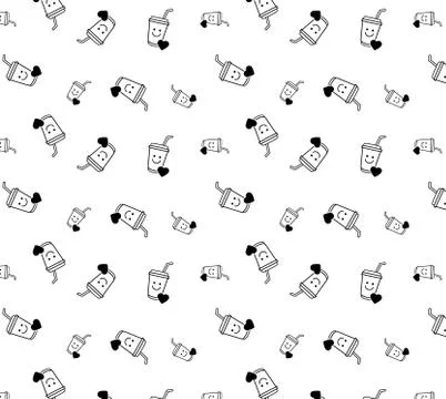 Coffe cup pattern seamless. tea cup  texture, wallpaper.  background vector i Stock Illustration