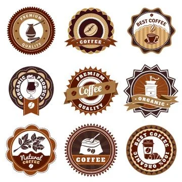 Coffe Emblems Labels Set Brown Stock Illustration