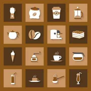 Coffe flat icons set Stock Illustration