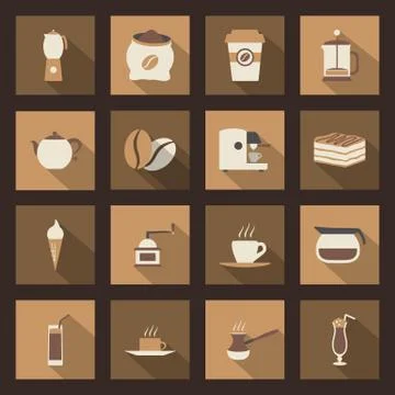 Coffe flat icons set Stock Illustration