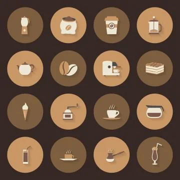 Coffe flat icons set Stock Illustration