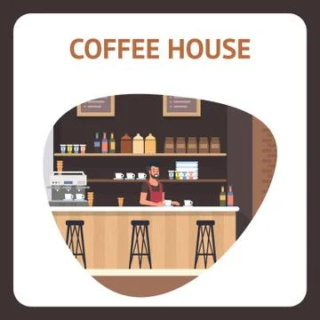 Coffe House Space Modern Interior Square Banner Stock Illustration