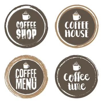 Coffe Menu Letters and Cup. Grunge circle set. Vector illustration Stock-Illustration