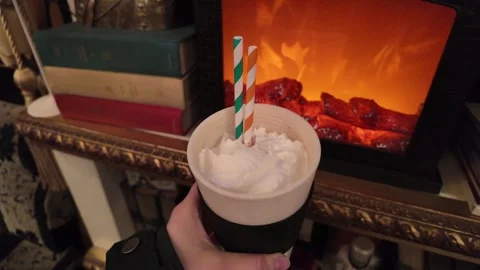 Coffe near fireplace. Stock Footage 317679294