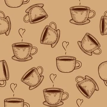Coffe or tea cups seamless pattern Stock Illustration