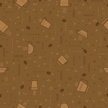 Coffe pattern with coffee beans, different cups. Stock Illustration