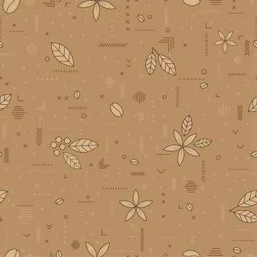 Coffe pattern with coffee beans, flowers, berries. Illustrazione stock