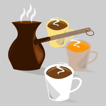 Coffe pot with three coffee cups Stock Illustration