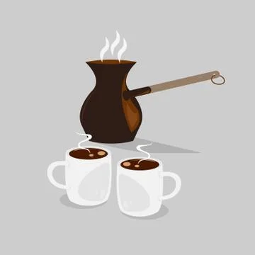 Coffe pot with two cups of black hot coffee Stock Illustration
