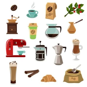 Coffe Retro Flat Icons Set Stock Illustration