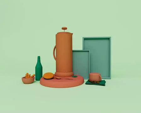 Coffe set 3d render Abstract design element Minimalist concept 스톡 일러스트
