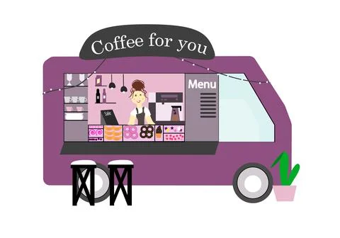 Coffe for you bus vector illustration , interior design,family in the park Stock Illustration