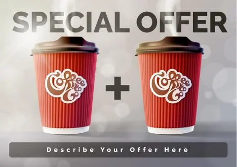 Coffee 1 plus 1 Banner Concept Grey Background. Vector EPS10 Stock Illustration