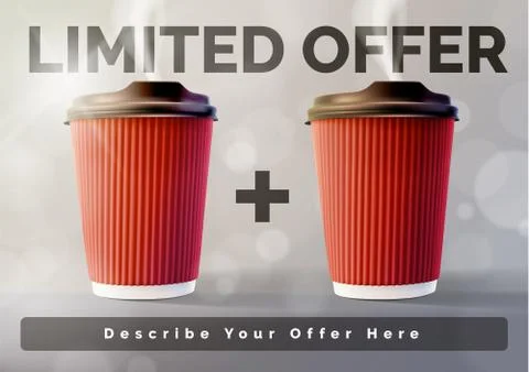 Coffee 1 plus 1 Banner Concept Grey Background. Vector EPS10 Stock Illustration