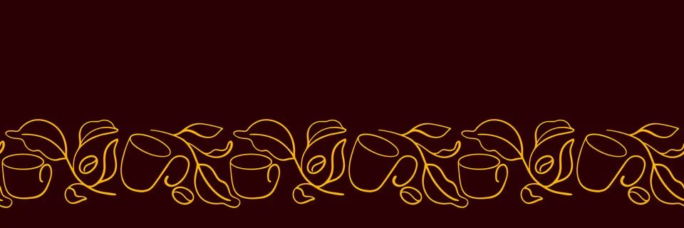 Coffee abstract border. Continuous line drawing of coffee cup, coffee bean,.. Stock Illustration