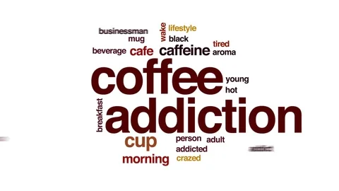 Coffee addiction animated word cloud, text design animation. Stock Footage