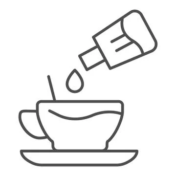 Coffee additives thin line icon. Hot drink cup with adding flavor syrup symbol Stock Illustration