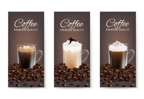 Coffee advertising flyer set, vector realistic illustration Stock Illustration