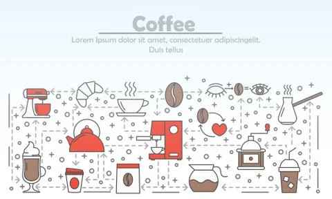 Coffee advertising vector flat line art illustration Illustrazione stock