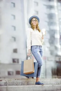 Coffee after shopping. Stock Photos