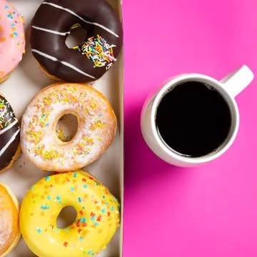 Coffee and appetizing doughnuts. Stock Photos