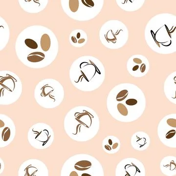 Coffee and beans in circles seamless pattern illustration Stock Illustration