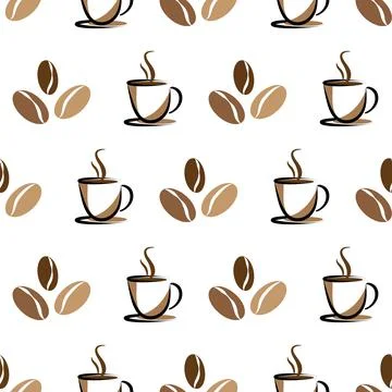 Coffee and beans seamless background on white Stock Illustration