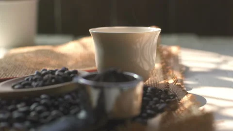 Coffee and beans slider shot Stock Footage 236733501