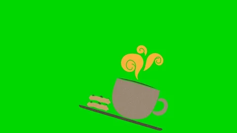 Coffee and biscuits hand drawn green screen. floating loop animation Stock Footage 128644143